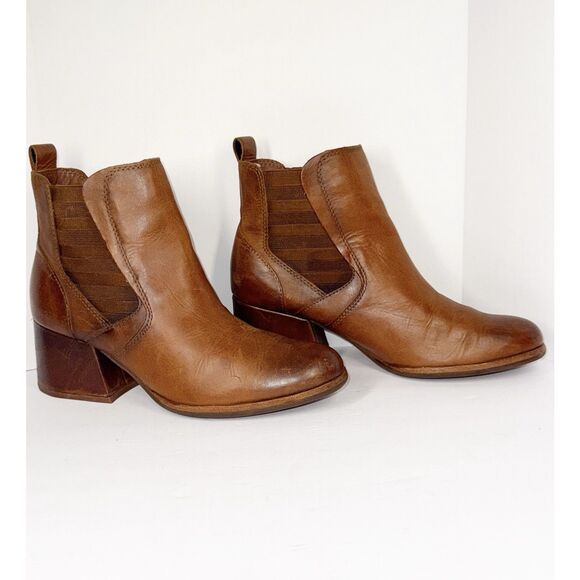 Kork Ease Albin Ankle Boot Pull On Brown Leather Bootie Chelsea Chunky Heel 8.5 - Picture 13 of 15